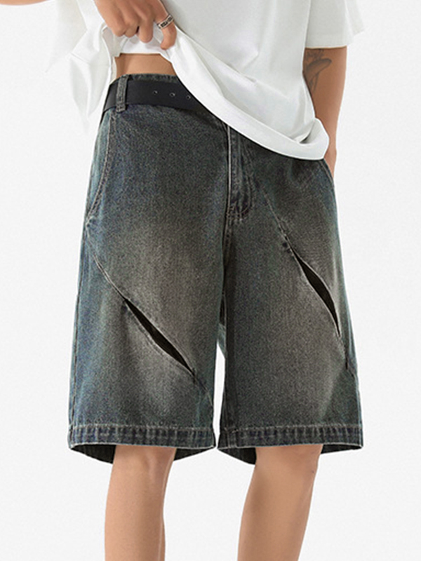 Men's Slash Zipper Straight Short-3