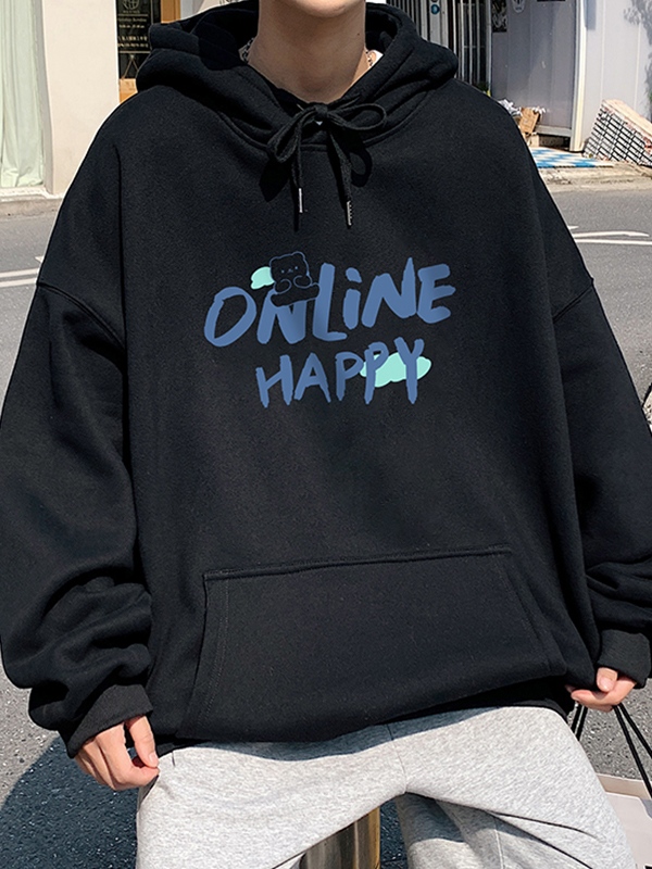 Men's Letter Print Kangaroo Pocket Oversized Hoodie-1