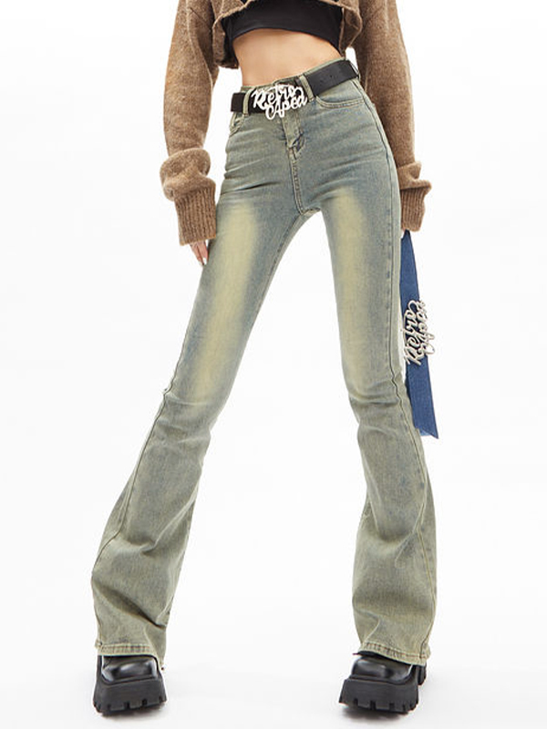 Distressed High Rise Flared Slim Jeans-3