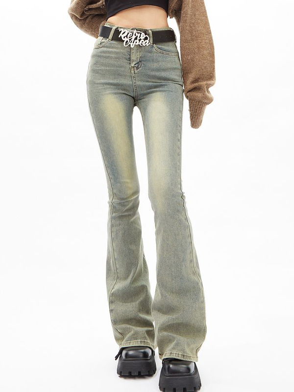 Distressed High Rise Flared Slim Jeans-1