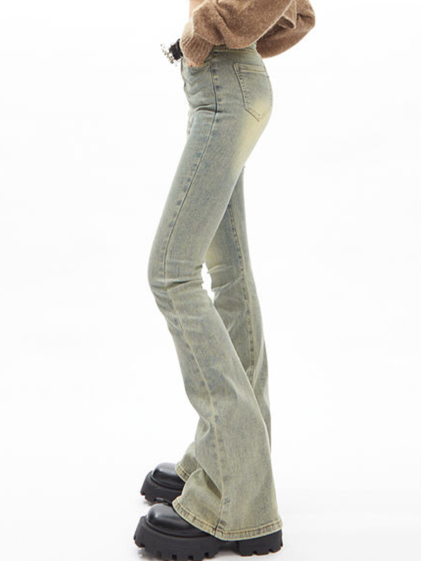 Distressed High Rise Flared Slim Jeans-4