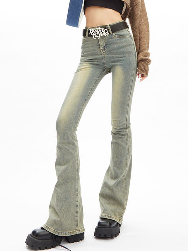 Distressed High Rise Flared Slim Jeans-2