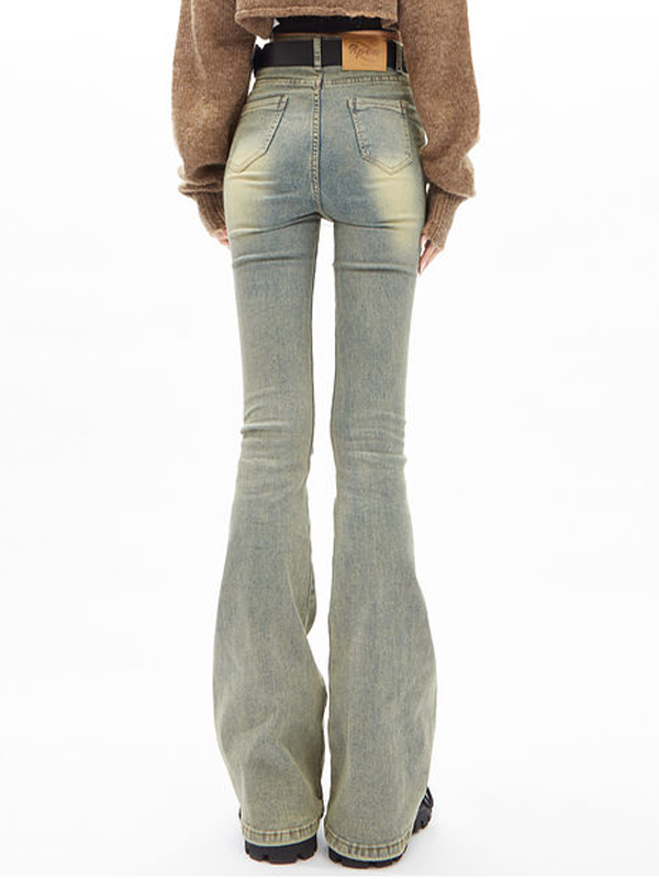 Distressed High Rise Flared Slim Jeans-5