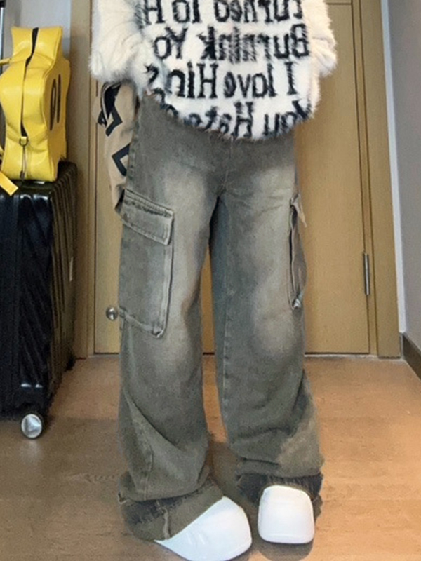 Big Pocket Turned Waist Cargo Jeans-1