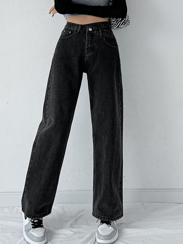 Vintage Crossover Waist High Rise Boyfriend Jeans-1