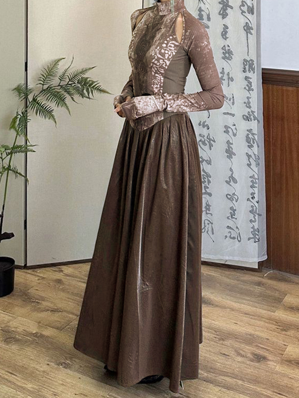 Tribal Print Splice Long Sleeve Maxi Dress-1