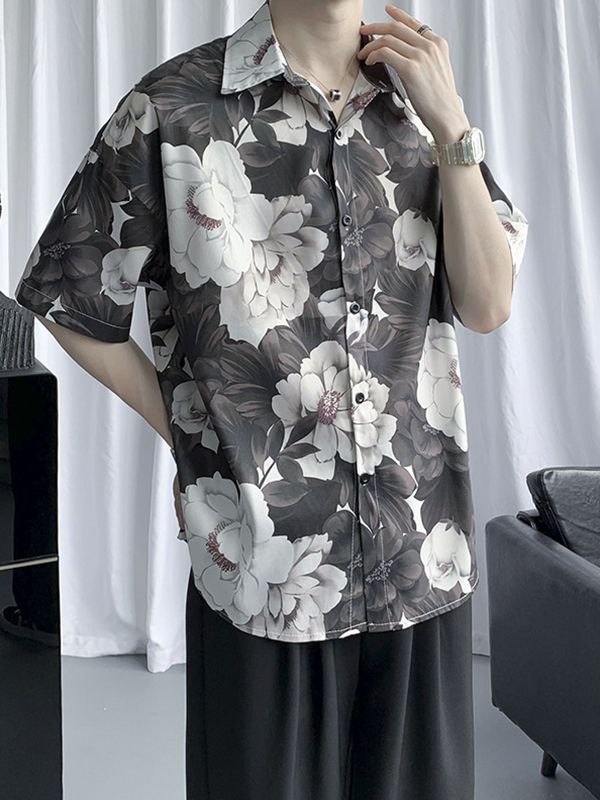 Men's Floral Print Buttoned Shirt-4