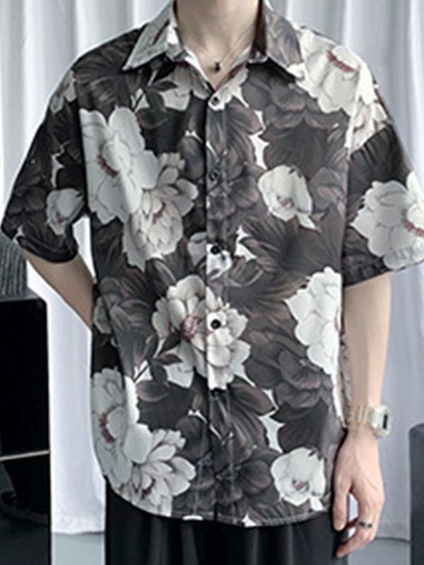 Men's Floral Print Buttoned Shirt-2