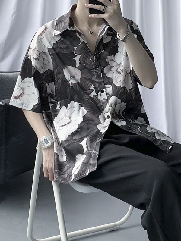 Men's Floral Print Buttoned Shirt-3