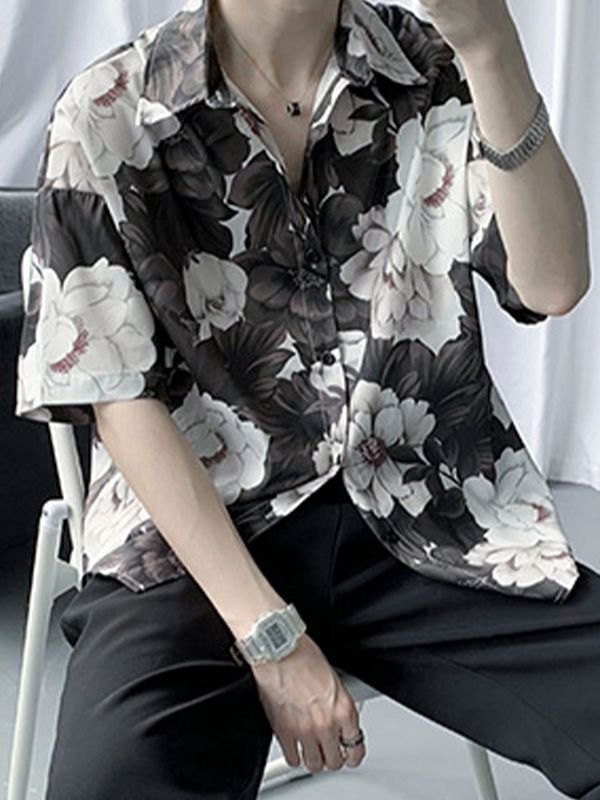 Men's Floral Print Buttoned Shirt-1