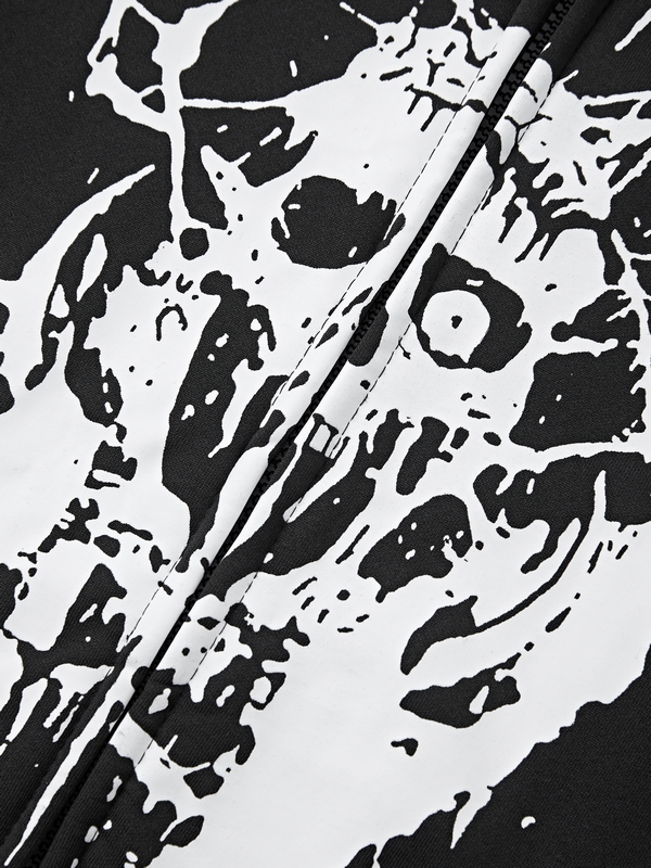 Men's Gothic Skull Print Oversized Hoodie-2