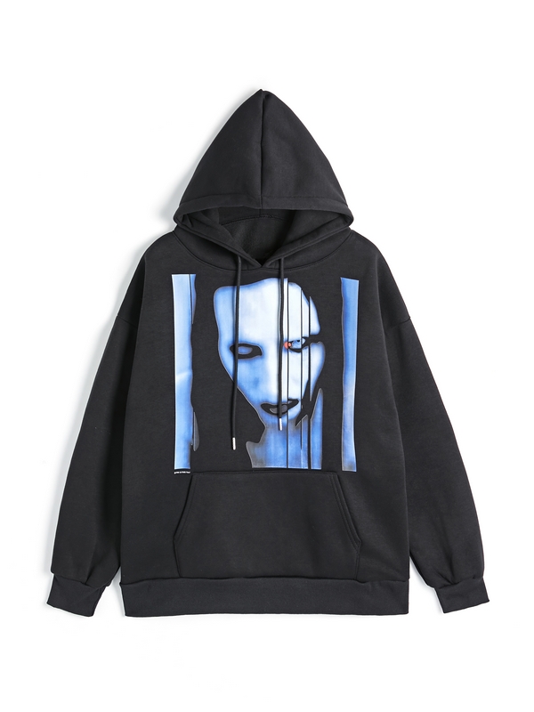 Men's Rock Character Print Oversized Hoodie-1