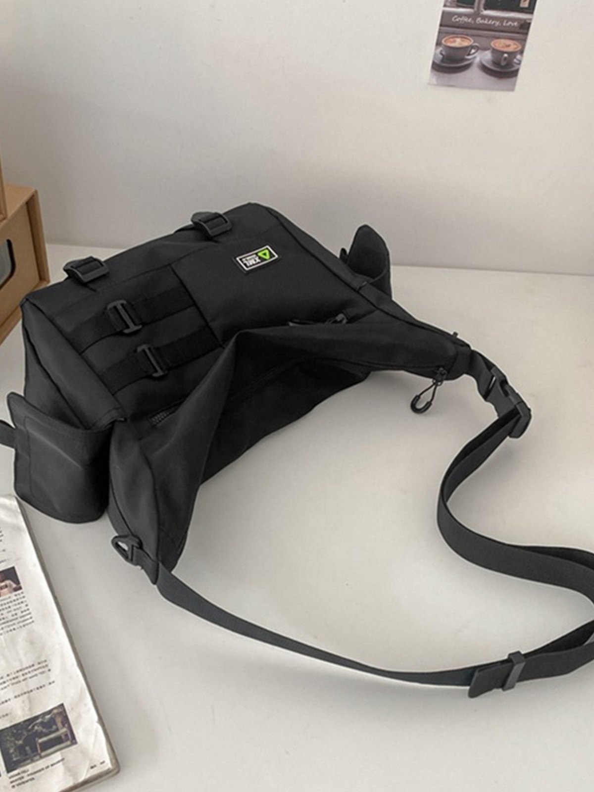 Buckle Strap Large Nylon Messenger Bag-4