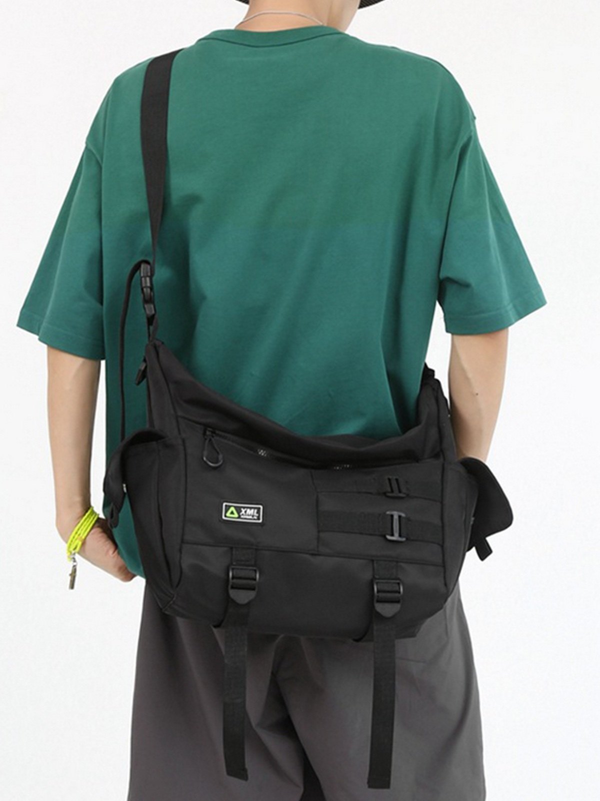 Buckle Strap Large Nylon Messenger Bag-1