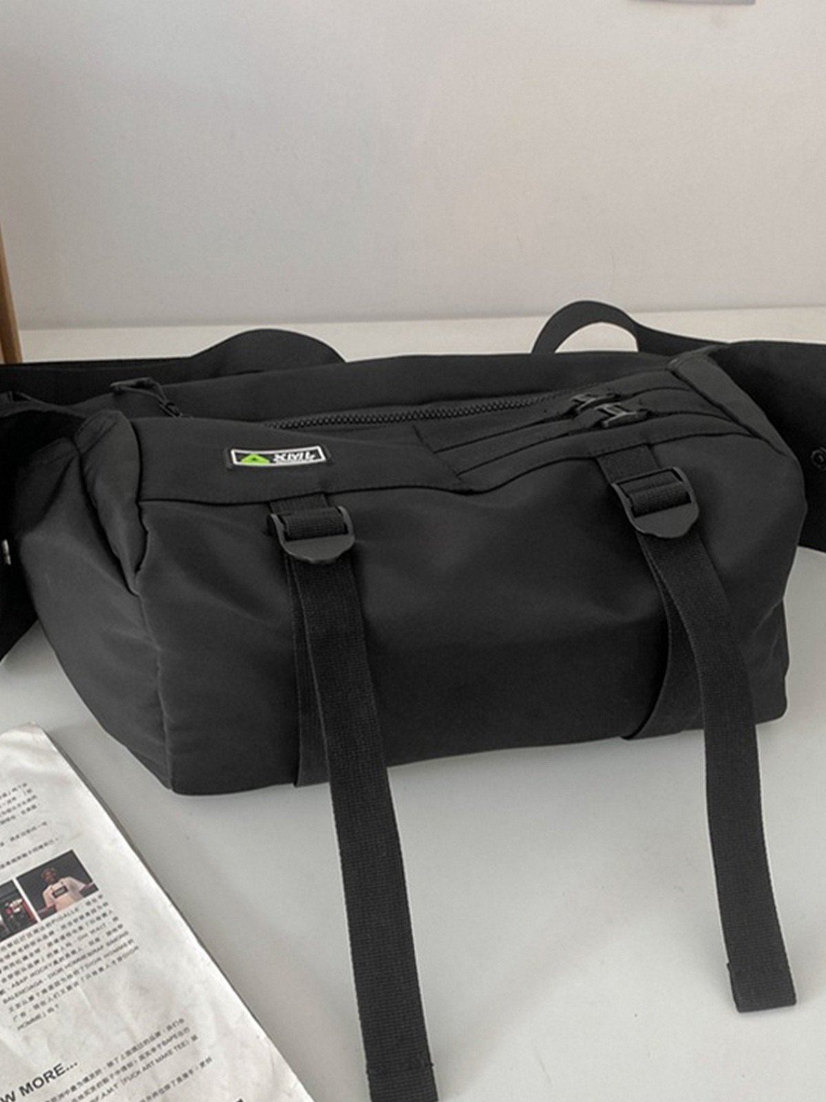 Buckle Strap Large Nylon Messenger Bag-3