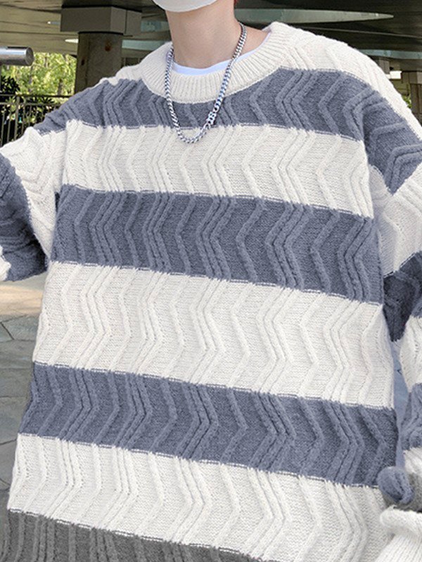 Men's Textured Striped Pullover Sweater-1