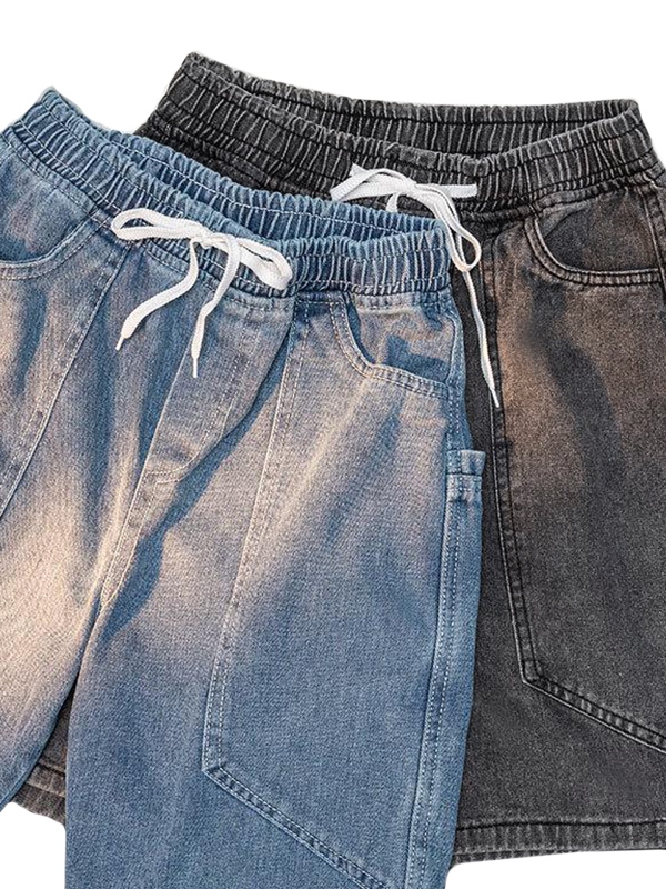Men's Vintage Wash Loose Denim Shorts-4