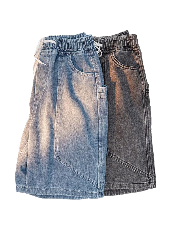 Men's Vintage Wash Loose Denim Shorts-3