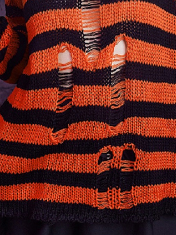 Stripe Cutout Smock Long Sleeve Knit-1