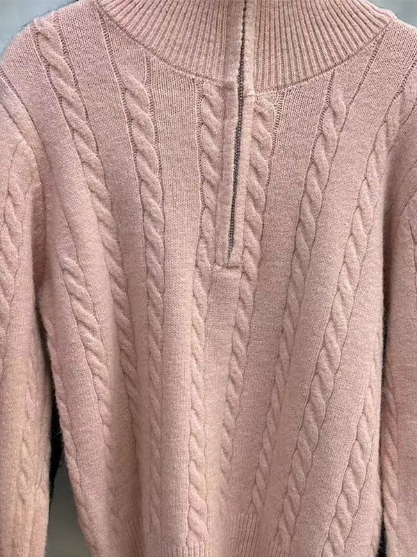 Vintage Lapel Neck Cable Half Zip Knit Sweater-1