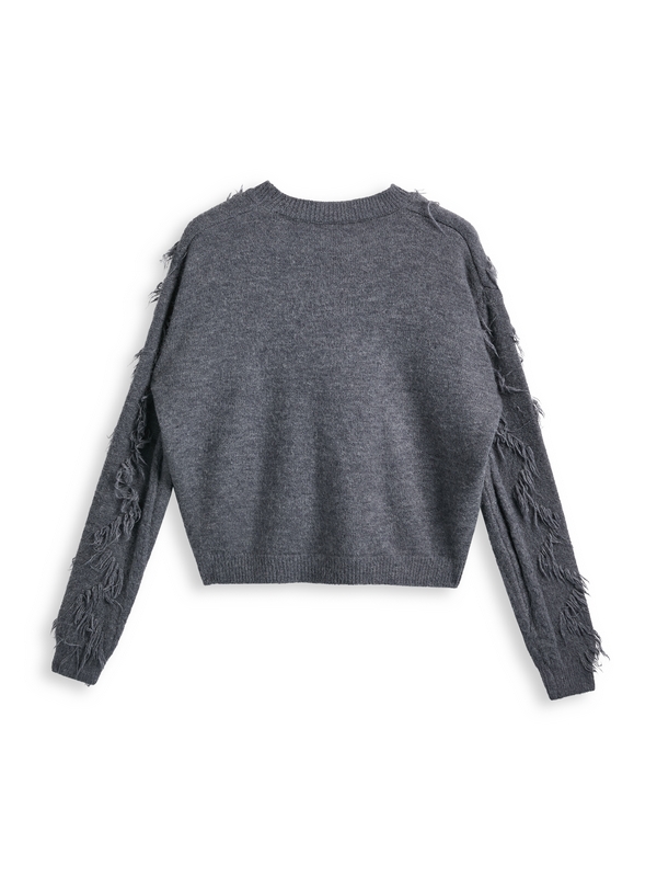 Solid Tassel Cable Knit Sweater-4