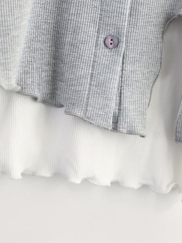 Solid Fungus Slit Hem Two Piece Long Sleeve Knit-4
