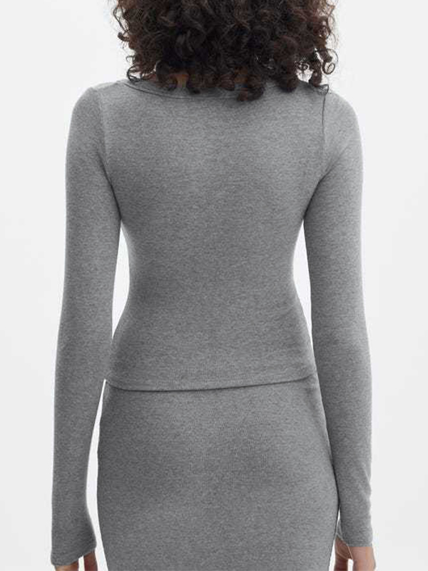 Solid Breasted Long Sleeve Knit-1